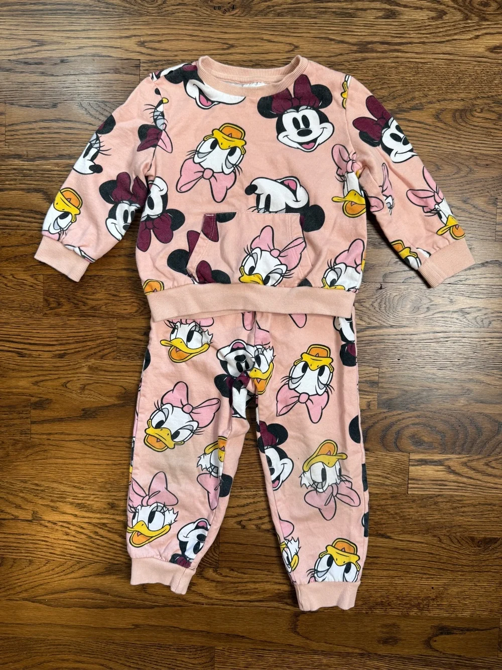 Disney Mickey & Friends Girls Pink Minnie & Daisy Print Jogger Sweatsuit Set 3T